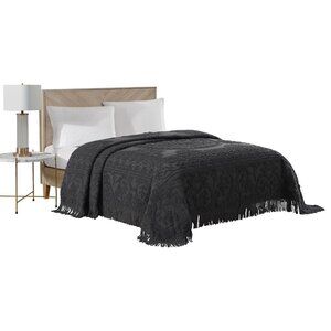 NEW Beatrice Home Fashions Cotton Chenille Bedspread Charcoal Gray Queen
